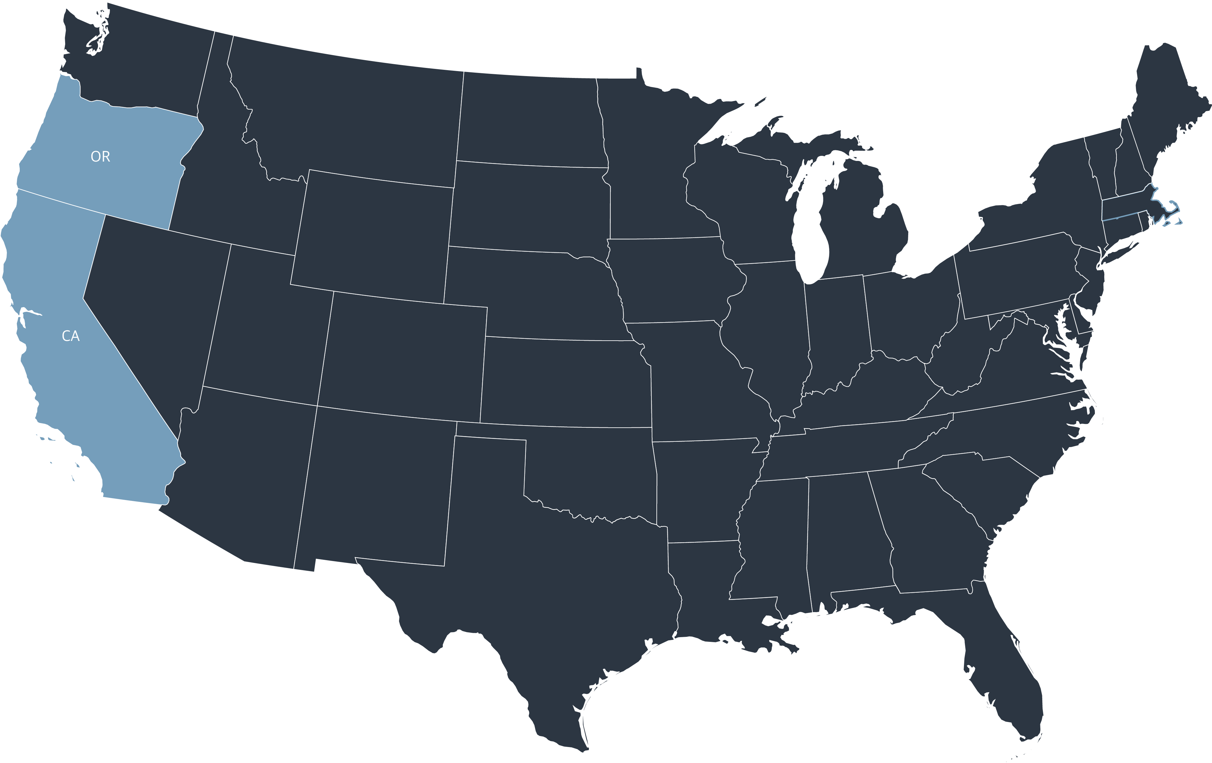 Map of the USA showing LCFS states
